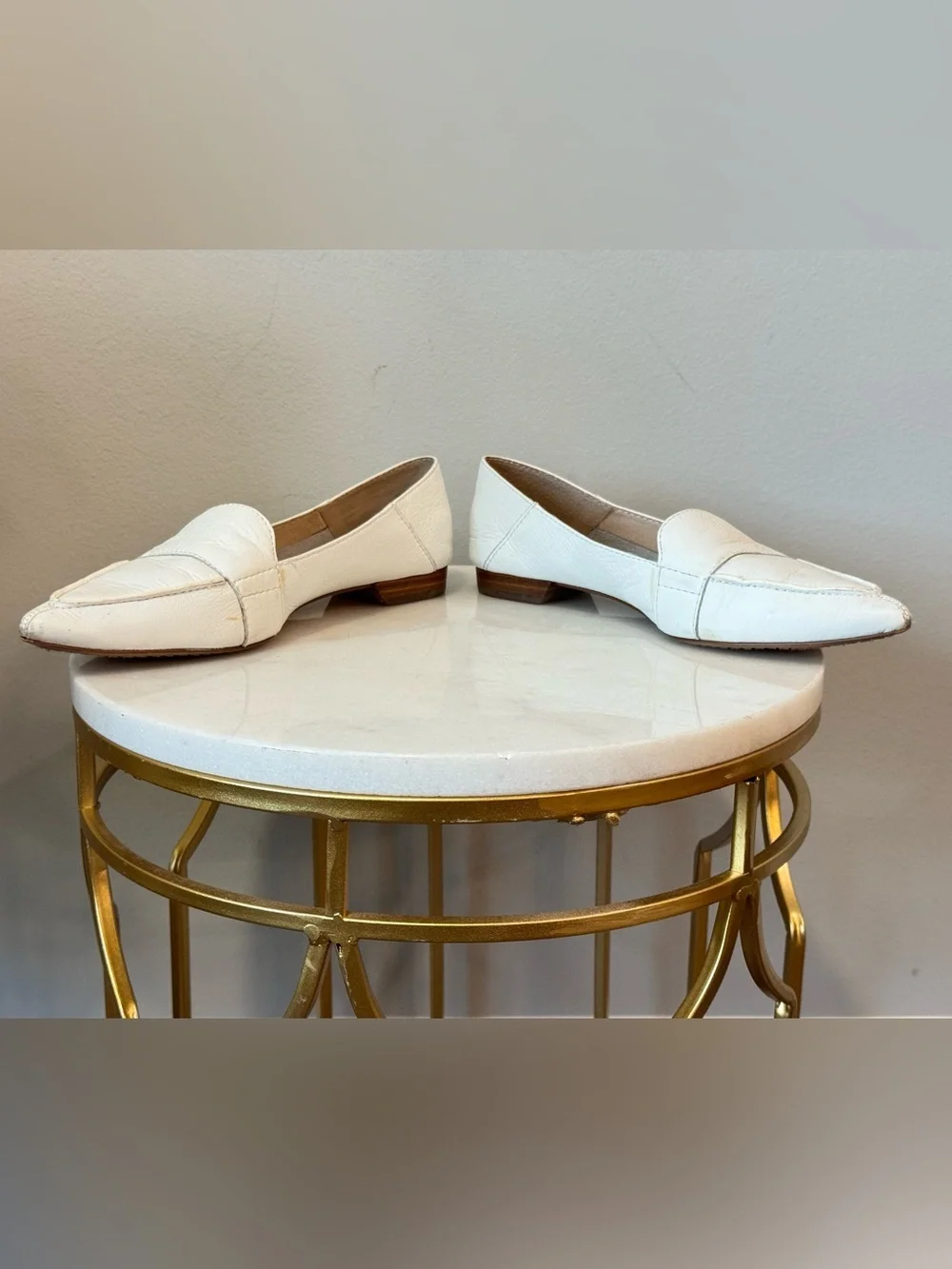 Vince Camuto White Pointed-Toe Leather Loafers